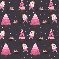 Seamless pattern with bunny and Christmas tree. Perfect for wrapping paper, greeting cards, textile print. vector