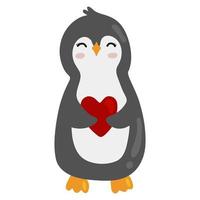 ilustración vectorial con pingüino sosteniendo corazón. objetos aislados sobre fondo blanco. ilustración para póster, postal, diseño, estampado de camisetas. Feliz día de San Valentín. vector