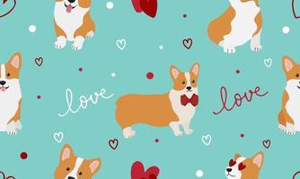 Seamless pattern with corgis and hearts. Background for wrapping paper, greeting cards and seasonal design. Happy Valentine's Day. vector