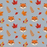 Autumn seamless pattern with cute fox and leaves. Baby texture for fabric, wrapping, textile, wallpaper, clothing. Funny little fox. vector