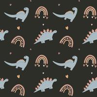 Seamless vector pattern with dinosaur, hearts and rainbows. Baby background for wrapping paper,  greeting cards, design.