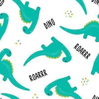 Vector seamless childish pattern with colorful dinosaurs. Baby background for nursery, wrapping paper, fabric, textile. Funny little dinosaur.