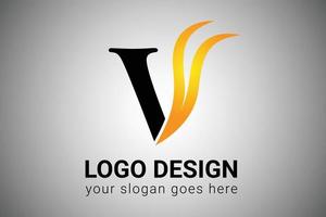 diseño del logotipo de la letra v con elegante ala minimalista amarilla y naranja. ilustración de vector de icono de swoosh de letra v creativa. diseño de logotipo de letra v con llamas de fuego e ilustración de vector naranja swoosh.