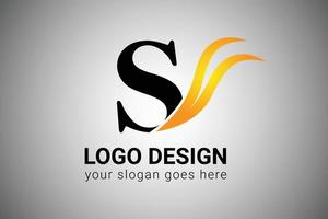 diseño del logotipo de la letra s con elegante ala minimalista amarilla y naranja. ilustración de vector de icono de swoosh de letra s creativa. diseño de logotipo de letra s con llamas de fuego e ilustración de vector de swoosh naranja.