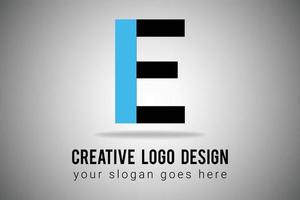 Letter E Logo in blue and black Color minimal logo design. Creative E letter Icon Vector Illustration.