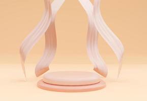 Light pink cylinder podium with abstract decorative objects. Stand to show products. Stage showcase with copy space. Minimal pedestal background. 3D rendering. photo