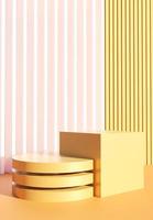 Abstract two podiums on yellow background. Stand to show products. Yellow pedestals in vertical display. Minimal backdrop for smartphone. 3D rendering.