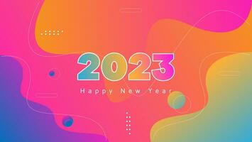 colorful happy new year 2023 background with gradient abstract shapes and lines. vector illustration