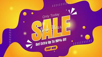 vector of New Year Sale banner with abstract shapes in orange and purple color