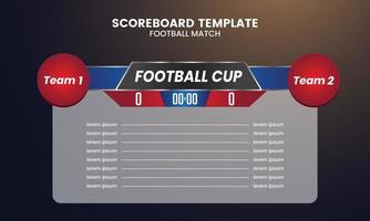 Football scoreboard and global stats broadcast graphic soccer template. Analytics board vector