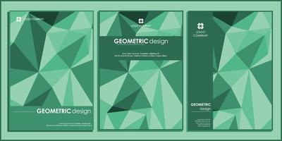 book cover design with gemotric triangle shape and green elegant style vector