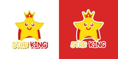 Star king crown cute kawaii cartoon vector icon concept. Flat illustration style for poster, brochure, web, mascot, sticker, logo and icon.