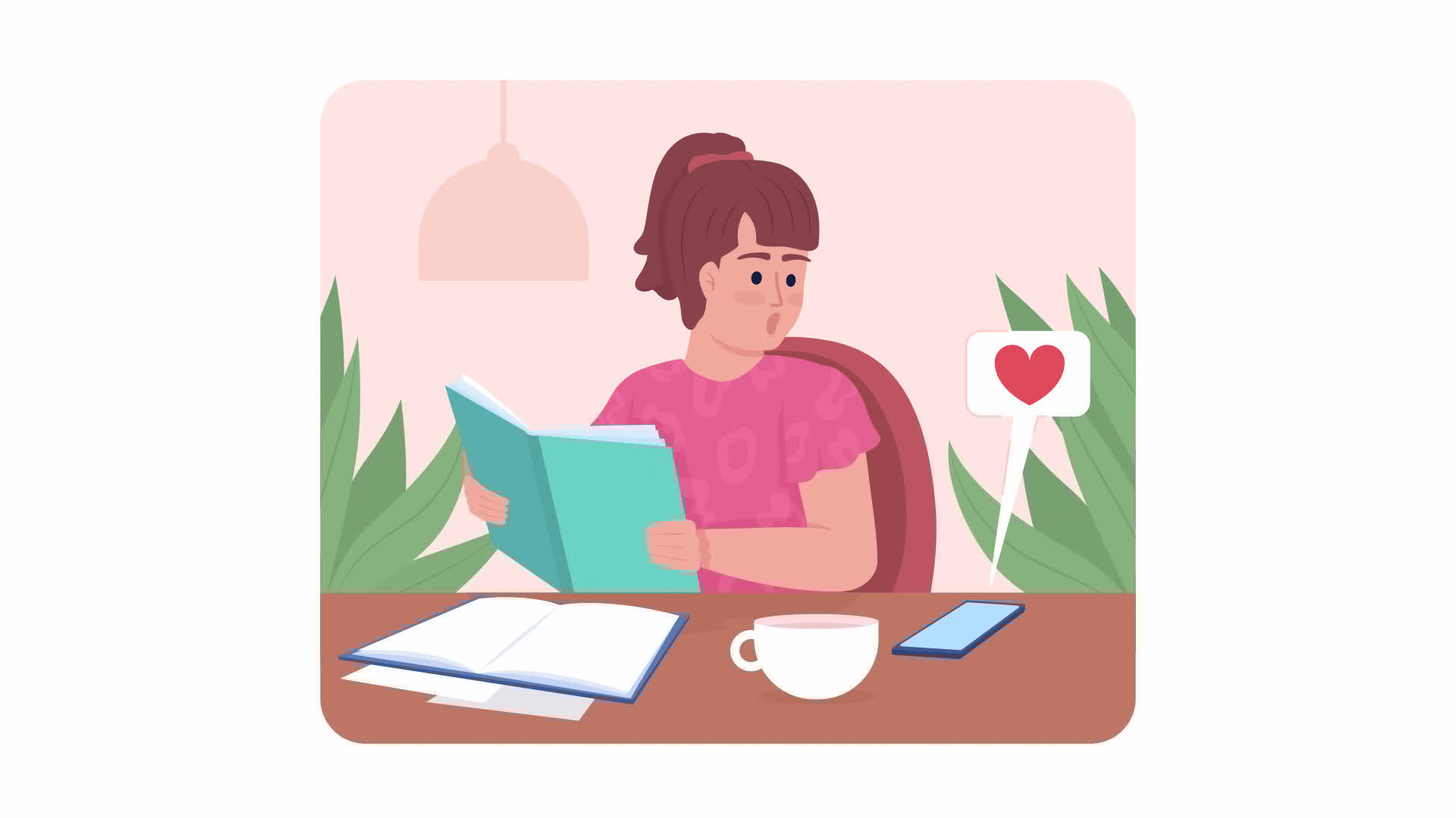 Animated isolated phone in class. Distraction for student. Looped flat