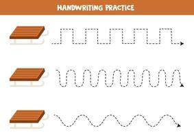 Tracing lines for kids. Wooden sledge. Writing practice. vector