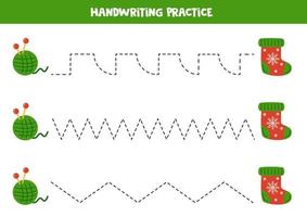 Tracing lines for kids. winter sock. Writing practice. vector