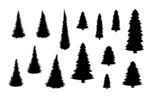 Set of silhouettes of pine trees and fir trees. vector