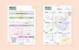 Monthly and weekly budget planner. Cute finance planner template with drawings in flat style. Vector illustration