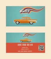 Classic yellow taxi in vintage style with rainbow. Business card concept vector