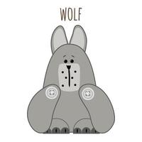 Vector cartoon style gray wolf character for animation. Isolated on white background. The hero of the fairy tale