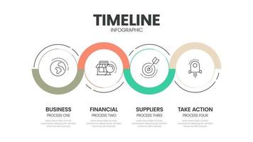 plantilla de diseño de diagramas de líneas de tiempo de proyectos empresariales para presentación de diapositivas. infografía de mapas de viaje del cliente. procesos creativos de la línea de tiempo de la empresa con 4 iconos de opciones. vector de flujo de trabajo simple moderno.