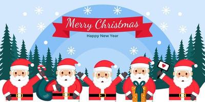 Merry christmas and happy new year banner santa claus vector