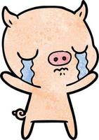 Retro grunge texture cartoon pig crying vector