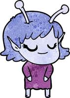 Retro grunge texture cartoon cute alien girl vector