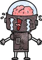 Retro grunge texture cartoon robot crying vector