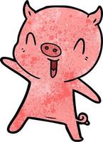 cerdo de dibujos animados de textura grunge retro riendo vector