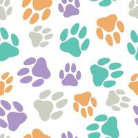 Dog paws seamless pattern, black and white background doodle drawing of pet paws, chaotically scattered elements, minimalism pattern vector