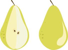 Pear whole and cut vector illustration, pear fruit yellow color minimalistic style