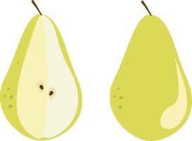 Pear whole and cut vector illustration, pear fruit yellow color minimalistic style