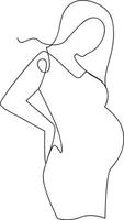Pregnant woman line art, one line hand drawing of a woman with a belly preparing for motherhood vector