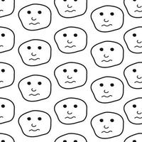 Sad face sketch seamless pattern, emotions black and white simple background, hand drawn line drawing vector
