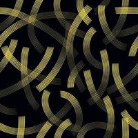 Abstract background chaotic lines seamless pattern, yellow curved ribbons on black background, vector background in modern style