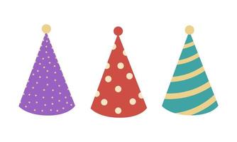 Set of multi-colored festive caps on white background. Vector isolated objects for use in design of thematic site or clipart