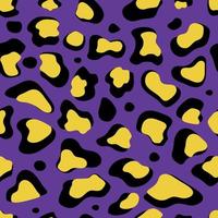 Abstract vector pattern leopard, black and yellow spots on purple background, modern seamless background