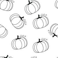 Seamless pattern pumpkin silhouette, hand drawing outline, black and white background vector