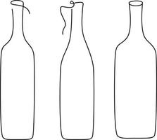 dibujo a mano de silueta de botellas, botella de arte lineal de vino o agua, dibujo simple de una línea vector