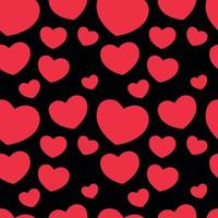 Seamless pattern of red hearts on a black background, minimalist print for fabric or wrapping vector