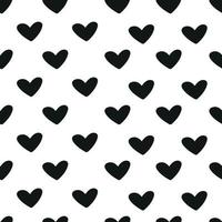 Black hearts on white background doodle seamless pattern, minimalist background for fabric or wrapping vector