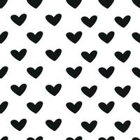 corazones negros sobre fondo blanco doodle patrón sin costuras, fondo minimalista para tela o envoltura vector