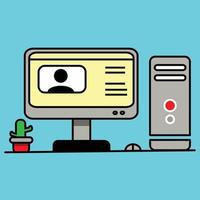 Modern concept, illustration of monitor and CPU computer. icon. Line art. outline. Flat art vector