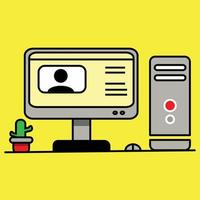 Modern concept, illustration of monitor and CPU computer. icon. Line art. outline. Flat art vector