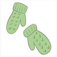 Vector illustration in doodle style. Knitted warm winter mittens with patterns.