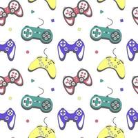 Seamless pattern gamepad in retro style. Game controller for computer playing vector illustration.