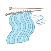 Vector color illustration of a sample of a knitted pattern on knitting needles. Knitting hobby handmade