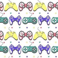 Seamless pattern gamepad in retro style. Game controller for computer playing vector illustration.