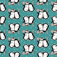 Seamless pattern with cute Christmas penguins on green background. Perfect for textile, wallpaper or print design. vector