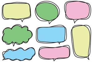 Vector set of speech bubbles. Doodle hand draw like kids style in pastel color for use in business, chat, inbox, dialog, message, question, communication, talk, speak, sticker, balloon, thinking